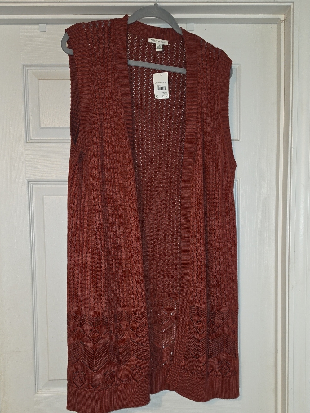 Cato Open-Knit Sleeveless Vest in Rust Brown